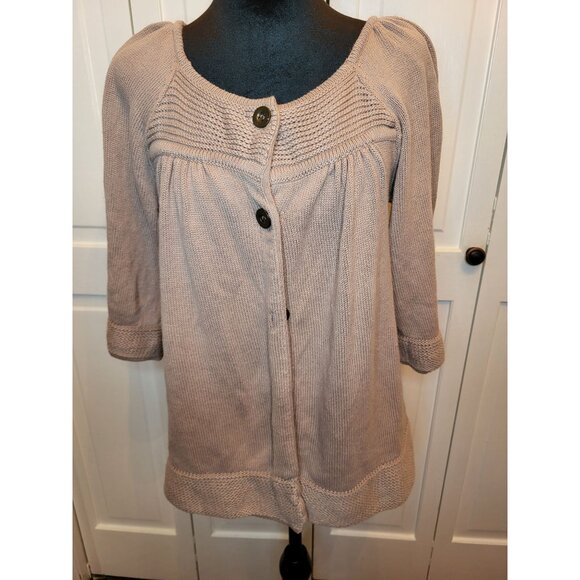 Nine West Light Brown Babydoll A-Line Sweater L Twee Neutral Retro Church Work - Picture 3 of 8